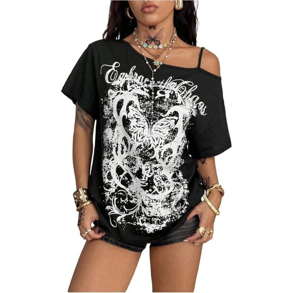 Tops - Women's Oversized Graphic Tee Short Sleeve Festival Streetwear Casual